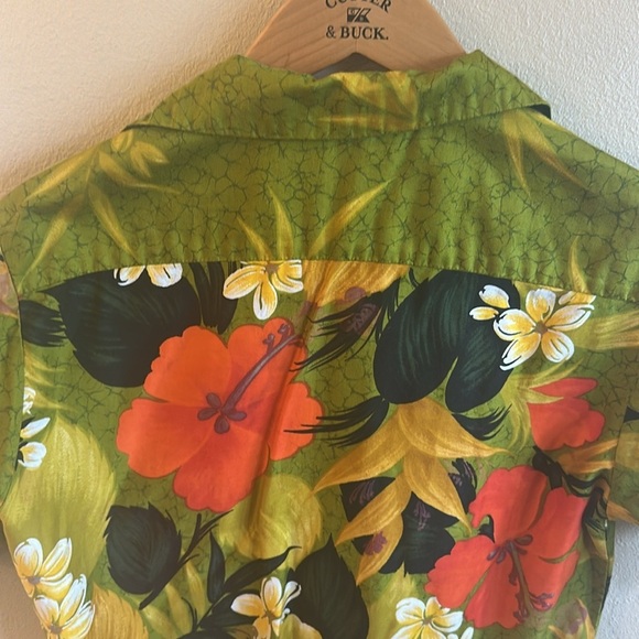 Sears Vintage 70s Hawaiian Floral Button Up Shirt Green Mens - Picture 8 of 10